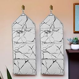 Homestic Pack of 2 Wall Hanging Organizer | Foldable Document Holder | 3 Multi-Purpose Storage Pocket | Hanging Stationary-Magazine Organizer | Marble-Design | Light Grey-image-77