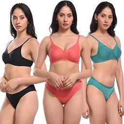 Cotton Non Padded Bra Panty Set Women Everyday Lingerie Set| Push up Bra Panty Set|Panty Bra Set for Women Pack of 3-7