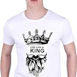Live Like a King Crown Beard Graphic T-Shirt, White, Cotton Round Neck-image-24