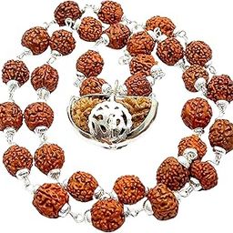 Unisex-Adult One Face Ek Mukhi Rudraksha Om Pendent With Rudraksh Mala, 108 Beads, with Panchdhatu Pendant Silver Rudraksh Capping Mala | SQ Lab Tested-image-14
