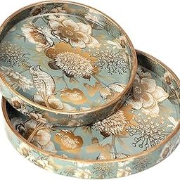 DULI Set of 2 MDF Wood Trays Enamel Coated| Round Trays Set of 2 | Serving Trays | Wooden Tray | Kitchen&Dining Decorative | Resin Tray | Handmade | 7x7 & 9x9 inches (Setof2Round: GreyGoldBirds)-10
