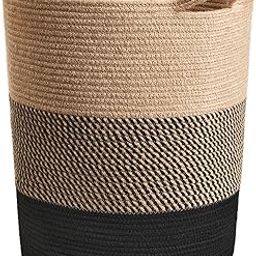 ALBY® Laundry Basket Large Laundry Hamper, Woven Baskets for Storage, 17.8" x 15.8" x 13.8", Wicker Laundry Basket for Living Room, Dirty Clothes Basket, Baby Hamper for Nursery, Black & Jute-image-127
