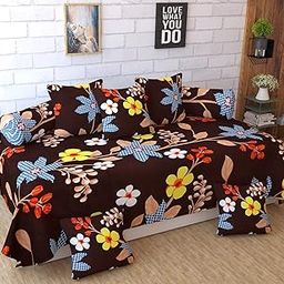 FESTIVAL HOME FURNISHINGS Supersoft 400TC Diwan Set (60X90 Inch Bedsheet 16x16inch Cushion Covers 18x28 inch Bolster Covers) Colour-Brown Flowers-image-90