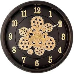 Decorative Gear Wall Clock, Rotating Mechanism, Silent Non-Ticking, Analog Display (Dark browen)-image-61