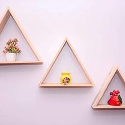 indian crafty Wooden Triangle Wall Shelves – Handmade Wooden Display Shelf for Living Room | Unique Triangle Wall Shelf for Home Decor & Storage Set of 3-image-65