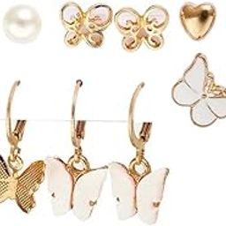 Korean Style Earrings Set for Women & Girls – Pack of 6 Pairs Trendy Pearl, Heart, Butterfly, Stud & Hoop Earrings – Fashion Jewelry Gift Set Jewellery for women-image-98