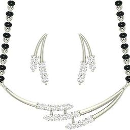925 Sterling Silver Isla Mangalsutra Earring Chain Jewellery Set | Platinum Plated, Swiss Zirconia | Gift for Wife-image-49