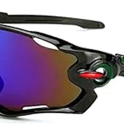 HUVORA ® Sports Mirrored Wraparound Sunglasses for Cycling Cricket Riding Trekking || HYDROPHOBIC || Full Coverage || UV 400 Protection || Free Case Box (Black Green Purple)-image-30