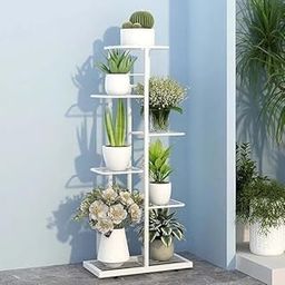 Creation Art 6 Tier Wrought Iron Multi-Tiered Plant Stand Pot Display Rack Tall Plant Flower Shelf for Balcony Living Room Outdoor Indoor Home Outdoor Decoration Decor (White)-14