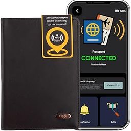 Dolphin Smart Passport Case - Genuine Leather RFID Passport Pouch with Bluetooth Based GPS Tracking, Separation Alert, Android & iOS Compatible, Accommodate 2 Passport, Cards, Cash & More, Black-image-3