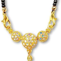Traditional Black Beaded Mangalsutra Necklace with Gold-Toned Crystal Pendant, Designer Wedding Jewellery for Women-1