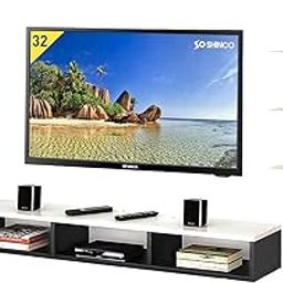 FURNITURE SHOP TV Entertainment Unit Set Top Box Stand Wall Mounted Shelf Racks Wooden tv cabinets for Home Living Room Floating Shelves for Living Room, Bedroom (Set of 1, Brown & White)-image-35
