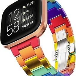 BAIHUIAM Band Compatible with Fitbit Versa/Versa 2 /Versa Lite Bands Women, Aluminum Metal Band Colorful Replacement Wristband for Fitbit Versa 2, Rainbow-image-8
