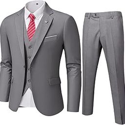 Men's 3 Piece Suit Blazer Slim Fit One Button Notch Lapel Dress Business Wedding Party Jacket Vest Pants & Tie Set Light Grey-image-42