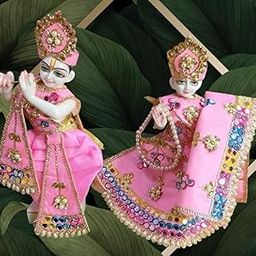 Partish Radha Krishna Heavy Dress | Poshak for Yugal Jodi | Radhe Krishna Ji Poshak (Pink, Dress Size 4 Inches for 6 & 7 Inches Murti)-image-2