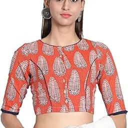 the weave traveller Orange & Dark Blue Ajrakh Hand Block Print Cotton Casual Readymade Blouse-picture-10