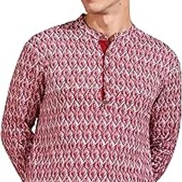 Men's Cotton Regular Fit Geometrical Printed Mandarin Collar Full Sleeves Short Kurta-picture-14