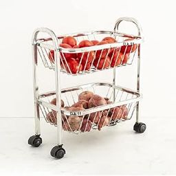 D.k 11® Stainless Steel 2 Tier Vegetable and Fruit Trolley Rack, Kitchen Trolley with Wheels Stand Fruit Basket, Vegetable Storage Rack, Kitchen Stand, Sabji Stand, 2 Layer Storage Rack-25