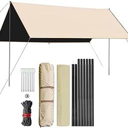 ORILEY 3x3 Meter Tarp Camping Canopy Tent Kit with Assembly Accessories Heavy-Duty Oxford Polyester Fabric Portable Sun Shade for Garden Outdoor Picnic Set (19 Tubes, Black Coated)-image-10