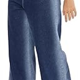 Denim: Dark Ombre Blue Women and Girls Buttoned Cotton Wide Leg Jeans-image-31