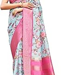 Kanchipuram Silk Saree with Blouse Piece, Traditional Banarasi Style, Floral design Digital Printed Golden Zari Weaving Saree with Matching Blouse Piece-image-101