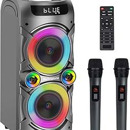 BR-37K Bluetooth Speaker System with 2 VHF Wireless Microphones, RGB DJ Lights, 100W Subwoofer, Remote Control, TF Card/USB MP3 Playback for Home, Parties in-12