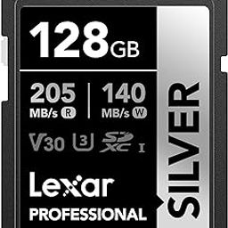 Lexar 128GB Professional Silver SDXC Memory Card, UHS-I, C10, U3, V30, 4K Video, Up to 205/140 MB/s Read/Write, for Professional Photographer, Videographer, Enthusiast (LSDSILV128G-BNNNU)-image-1