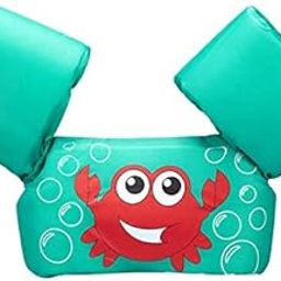 Koochie-Koo Cute Cartoon Crab Printed Cool Beach/Pool Party Float Arm Band Swimming Trainer Vest Life Jacket Safety Gear for Baby Boys and Girls 22 to 55 lbs (Pack of 1, Green)-24