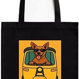 Doggo Black Cotton Tote Bag with A4 Size Printed Pocket for Pet Lovers, Zipper Closure, Eco-Friendly Washable Cloth Bag for Animal Lovers-image-68