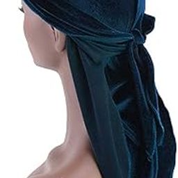 Generic Men Lady Velvet Bandana Durag Headwear Silk Pirate Cap Wrap Hat Peacock Blue-image-16