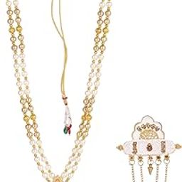 jiyanshi fashion Dulha groom sherwani Necklace/Moti Mala for Men for wedding | Groom Mala and Brooch Set…-picture-1