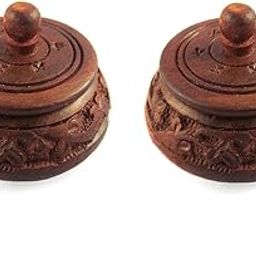 CraftsCollectionStore Wooden Sindoor Box/Kumkum Box/Shringar Box/Handmade Sindoor Dibbi small Set Of 2-image-6