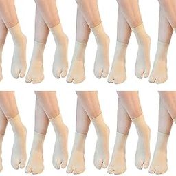 Women & Girl's Ultra-Thin Transparent Nylon Ankle Length Socks With Thumb (Beige, Set of 10 Pairs)-9