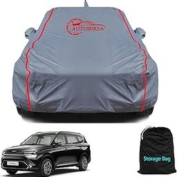 AUTOBIRSA Waterproof Car Body Cover Compatible with Kia Carens with Mirror and Antenna Pocket, Triple Stitched (Heat Resistant US Grey with Red Piping)-image-37
