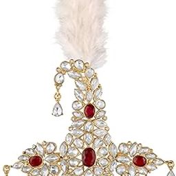 Red and White Crystals Kalangi with Feather Pagri Turban Brooch for Groom/Men (KL1001018GRed)-image-47