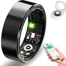 Smart Ring with Heart Rate Monitor, Wireless Charging Case, Black (Black, 8) (Black, 12)-image-10