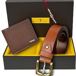 Men Rakhi Gift Hamper For Brother - Classic Redwood Leather Wallet, Casual Redwood Leather Belt And Rakhi Combo Gift Set For Brother -4617, Brown-image-89