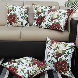 AIRWILL Cotton Maroon Flower Themed Cushion Covers for Cushions & Pillows (Maroon & Yellow, Pack of 5)-image-16