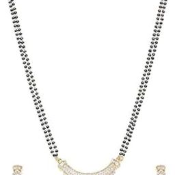 Elegance Emporium Elegant Mangalsutra Chain Traditional American Diamond Gold With Black Beads Plated Splendid Infinity (Black & Gold)-image-52