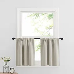 RYB HOME Blackout Short Cafe Curtains, Privacy Light Block Small Window Curtains for Bedroom Kitchen Basement Dining Classroom, W 29 x L 24 inches, Natural, 2 Panels-picture-37
