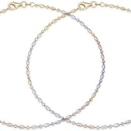 925 Sterling Silver Designer Triple Tone Rhodium, Gold & Rose Gold Plated Chain Anklet (Pair) | With Certificate of Authenticity & 925 Hallmark | Gift for Women & Girls-image-91