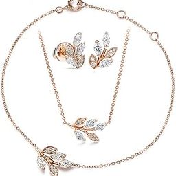 Vine Shape Pendant Necklace Chain Bracelet And Earring Jewellery Combo Set With Solitaire Crystal Diamond For Women and Girls-image-52