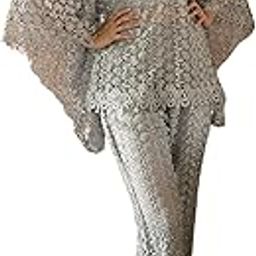 Brumelle Ash Gray Embroidered Crosia Wing Sleeve Co-Ord Set for Women with Crochet Top, Pant & Bandeau| AM to PM Boho Brunch, Party & Resort Wear (IN, Alpha, XL, Regular, Ash Gray)-image-37