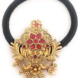 hair bands for women and girls black colour hair rubber bands with antique gold color decoration (pack of 1) stones hair ties stylish ponytail holders center clips for children-image-89