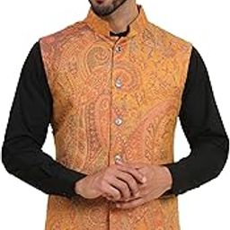 Mens Woven Jacquard Waistcoat, Structured Slim Fit, Mustard-picture-15