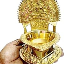 NAAYAGI - Brass Gajalakshmi Deepam, Traditional Temple Oil Lamp, KAMAKSHI Diya, with Elephant on her Side of Lakshmi maa, Golden Yellow (1100, Grams)-image-17