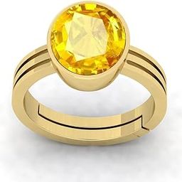 YELLOW SAPPHIRE RING Pukhraj Gemstone Gold Plated Ring Adjustable Ring 6.25 Ratti 6.00 Carat NATURAL Yellow Sapphire RING For Men And Women By LAB -CERTIFIED-image-9