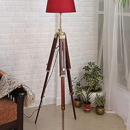 Homesake Industrial Tripod Floor Incandescent Lamp For Living Room Bedroom, Vintage Reading Incandescent Lamp With Wooden Metal Legs,Nautical Incandescent Lamp For Office Dorm Home(Tripod, Red)-36