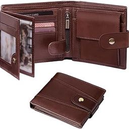 Genuine Leather RFID Blocking Wallet for Men - Multi-Functional Bifold with 17 Credit Card Slots, Zipper Coin Purse, Slim Design - Unisex Trifold-image-47