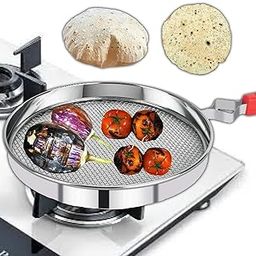 Fulka Grill pan roti Maker, papad Maker, Grill pan Non Stick, SS Papad Roaster, Cooking pan Home Essential Items pulka Grill for Home Gas Stove, Stainless Steel pan Grill tawa, pulka Maker (Pack of 1)-image-96